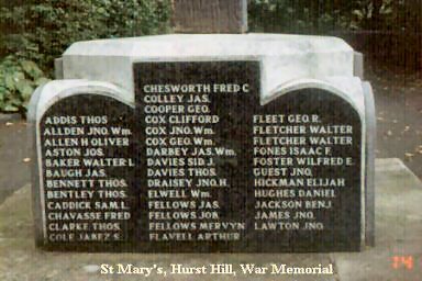 War Memorial, St Mary's Hurst Hill